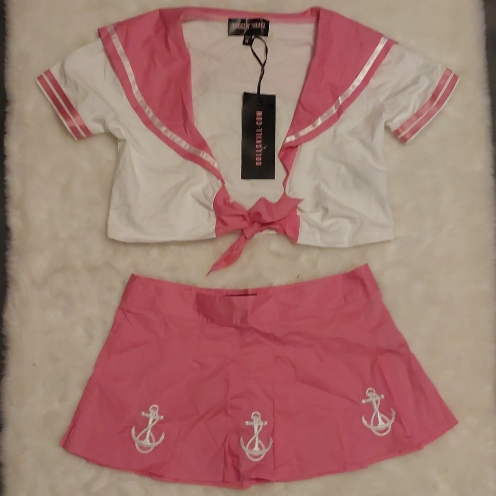 Pink and White Nautical Skirt Set